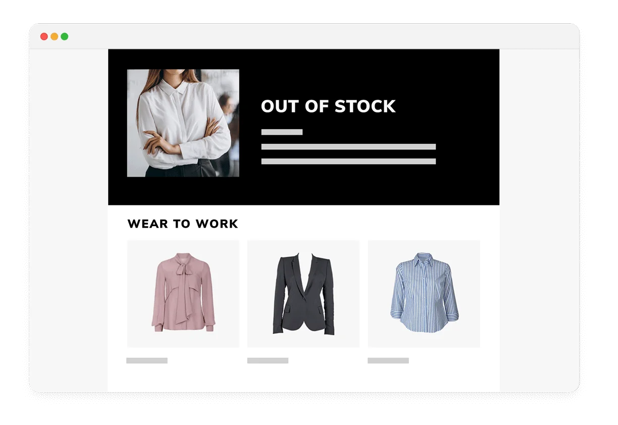 Out-of-stock notification email with personalized alternatives
